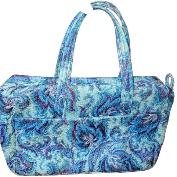 Gorgeous Vintage Retro Blue Floral And Paisley Handbag - Picture 5 of 13